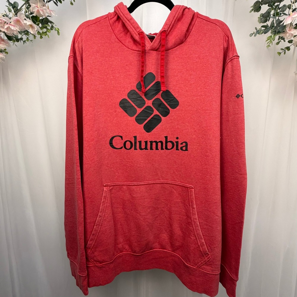 Columbia Mens Red Heather Logo Graphic Hoodie Sweatshirt XXL AM5782